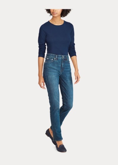 Tops Ralph Lauren Mujer Azul Marino - Cotton-Blend Long-Sleeve - WQVYN3569